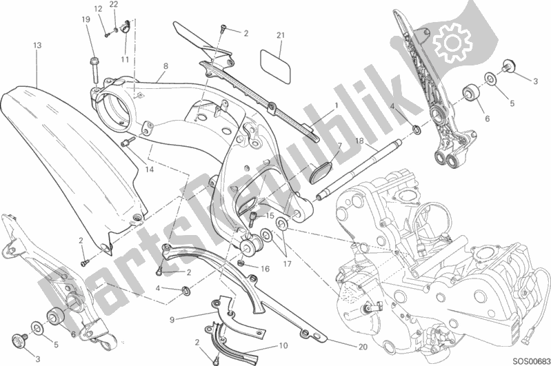 Tutte le parti per il Forcellone Posteriore del Ducati Hypermotard Hyperstrada 939 Thailand 2016